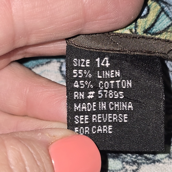 RQT Chic Floral A-Line Skirt - Blue, Green, and Black LINEN BLEND,  WOMENS 14 - Picture 7 of 7